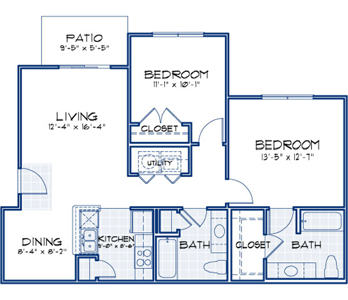 Oak - Two Bedroom / Two Bath - 971 Sq. Ft.*